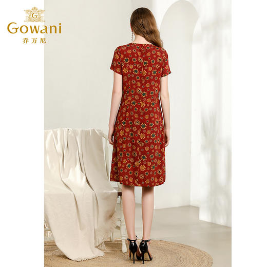 乔万尼夏洋气复古印花修身气质真丝桑蚕丝连衣裙女中长款EN2E609 商品图1