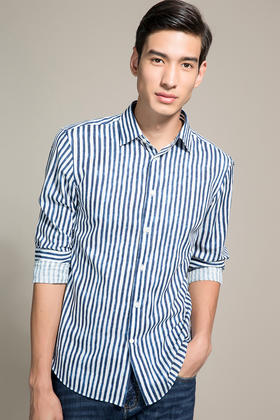 callisto渐变印花全棉条纹休闲衬衫 SOCSL003BL