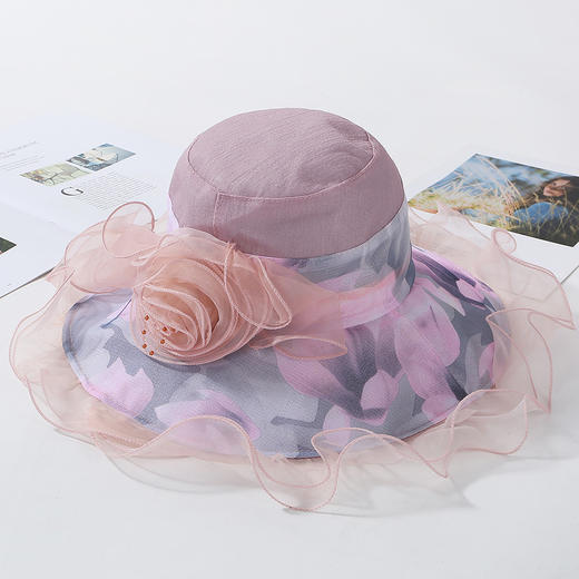 zqc3m9157玖策新款双层大檐纱网波浪边文艺遮阳帽子女士夏季小清新