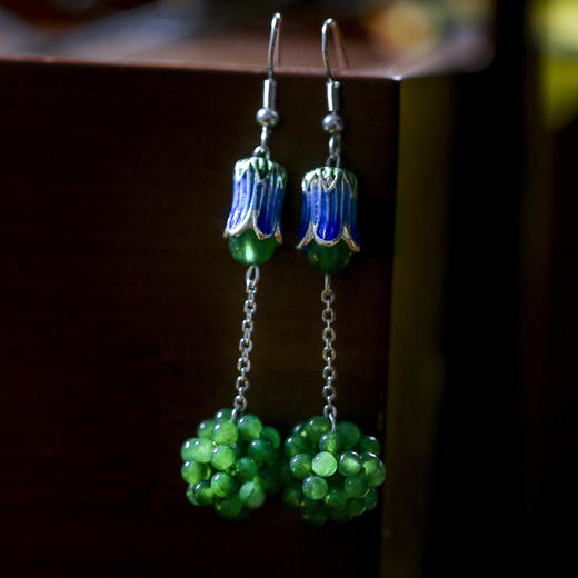 E111-爆款原创玉石耳环精致景泰蓝编织创意葡萄球 商品图2