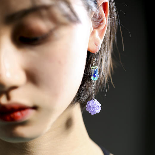 E111-爆款原创玉石耳环精致景泰蓝编织创意葡萄球 商品图4