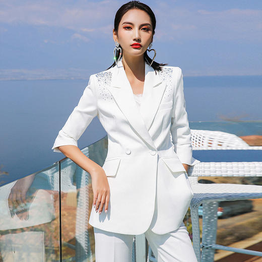 IWY/亮片白色西装套装女薄款时尚修身显瘦气质商务套装CP9601 商品图6