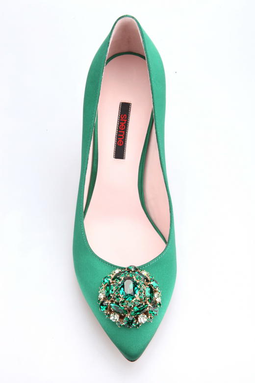 sheme  水晶宝石宴会女士高跟鞋 绿色 商品图2