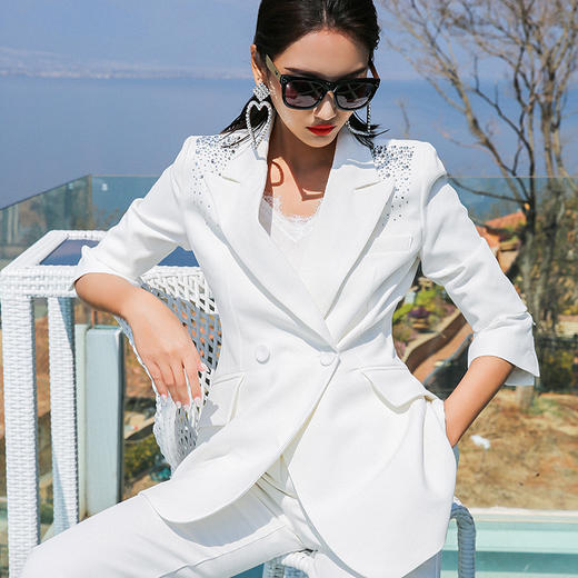 IWY/亮片白色西装套装女薄款时尚修身显瘦气质商务套装CP9601 商品图5