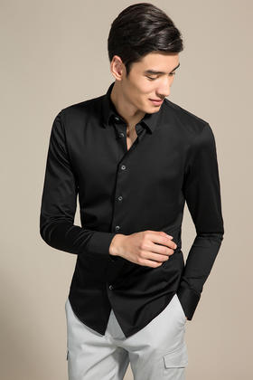 callisto黑色全棉针织小尖领衬衫 SOCSL076BK