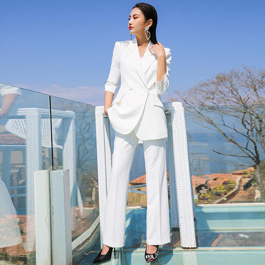 IWY/亮片白色西装套装女薄款时尚修身显瘦气质商务套装CP9601 商品图1