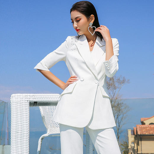 IWY/亮片白色西装套装女薄款时尚修身显瘦气质商务套装CP9601 商品图8