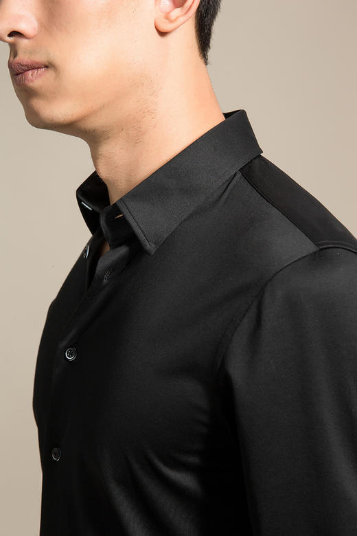 callisto黑色全棉针织小尖领衬衫 SOCSL076BK 商品图2