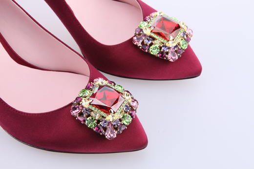sheme 水晶宝石宴会女士高跟鞋婚鞋 酒红色 商品图3