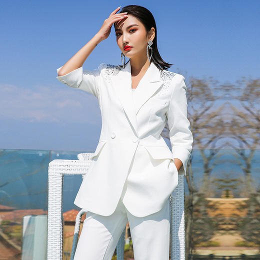 IWY/亮片白色西装套装女薄款时尚修身显瘦气质商务套装CP9601 商品图7