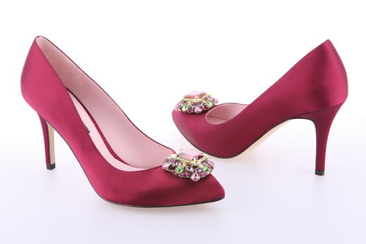 sheme 水晶宝石宴会女士高跟鞋婚鞋 酒红色 商品图5