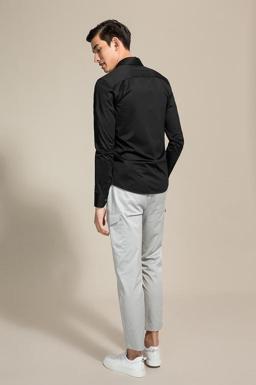 callisto黑色全棉针织小尖领衬衫 SOCSL076BK 商品图1