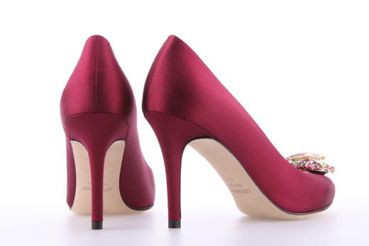 sheme 水晶宝石宴会女士高跟鞋婚鞋 酒红色 商品图4