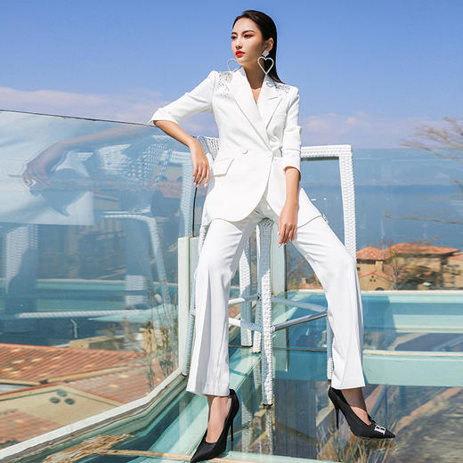 IWY/亮片白色西装套装女薄款时尚修身显瘦气质商务套装CP9601 商品图4
