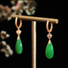 18K玫瑰金和田玉（碧玉）镶钻耳饰--金色年华 / 双面水滴10*20mm / 苹果绿 商品缩略图1