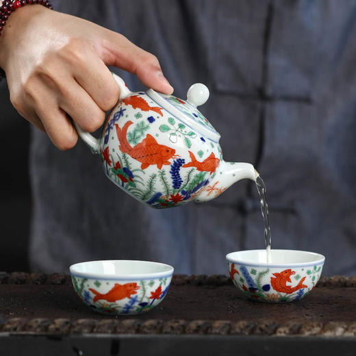 五彩鱼藻纹一壶两杯 商品图1