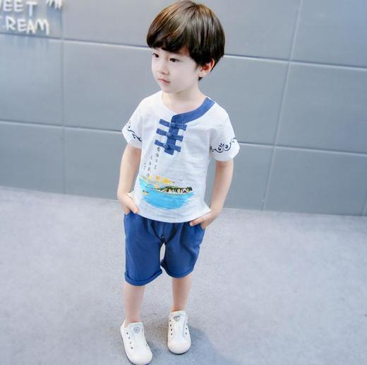 【童装】儿童汉服民族服装中小男童唐装夏季短袖校服两件套装 商品图1