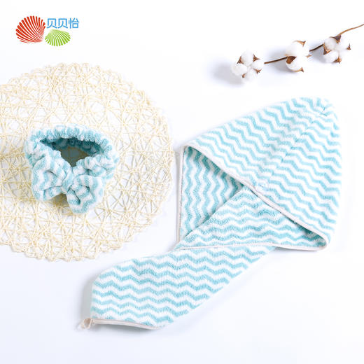 贝贝怡珊瑚绒干发帽女吸水包头巾长短发浴帽毛巾可爱擦头发巾2条191Y502 商品图0