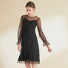 EITIE爱特爱女装夏季新品透视薄纱荷叶袖时尚小黑色连衣裙薄5977621 商品缩略图2