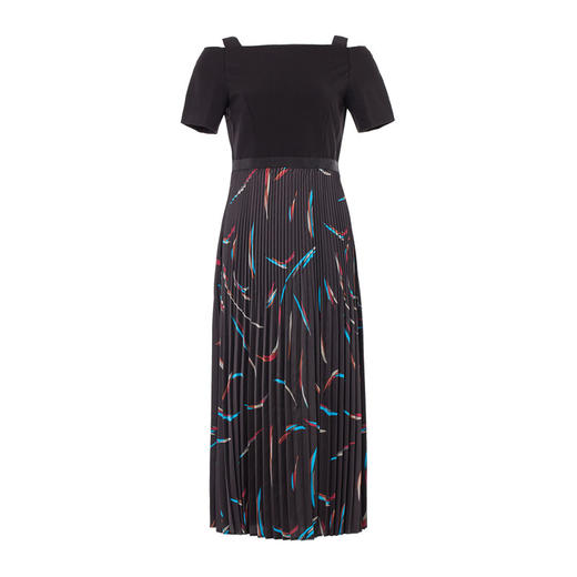 EITIE爱特爱女装夏季新品吊带漏肩收腰显瘦印花百褶连衣裙长57074102 商品图4