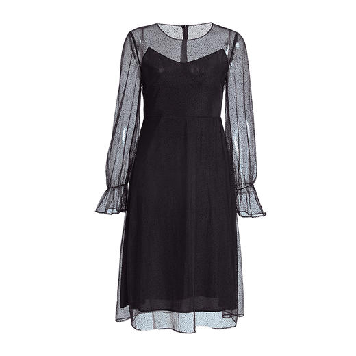 EITIE爱特爱女装夏季新品透视薄纱荷叶袖时尚小黑色连衣裙薄5977621 商品图4