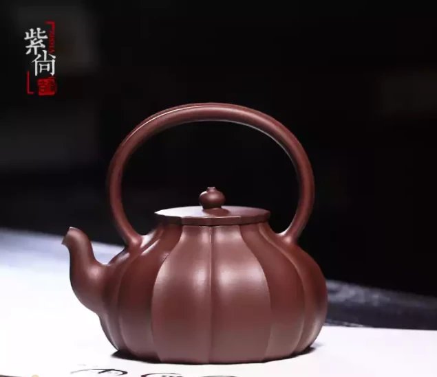 菱花提梁紫砂壶茶壶全纯手工宜兴名家收藏精品大口茶具泡茶壶国工董健410ml原矿紫泥