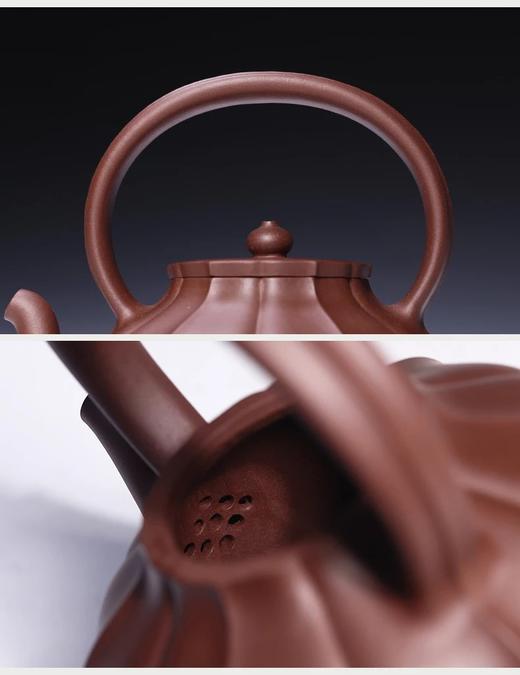菱花提梁紫砂壶茶壶全纯手工宜兴名家收藏精品大口茶具泡茶壶国工董健410ml原矿紫泥 商品图8