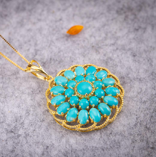 醍醐 原矿高瓷蓝松石 坛城 曼陀罗设计 吊坠（金银两色可选） 商品图5