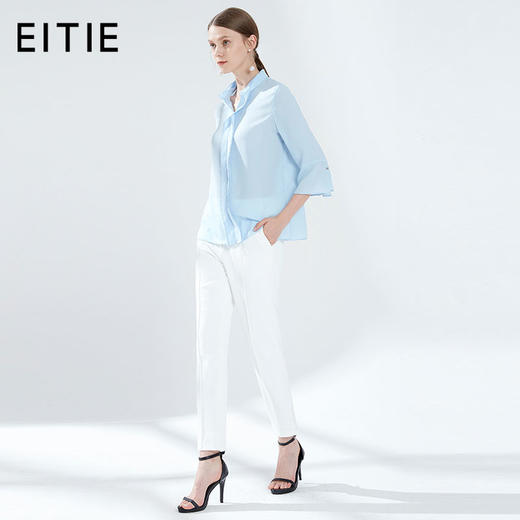EITIE爱特爱女装夏季新品V领七分荷叶袖简约纯色雪纺衫上衣薄5713435 商品图2