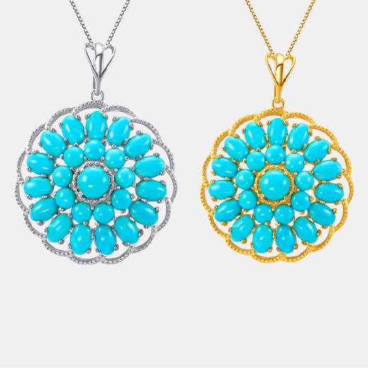 醍醐 原矿高瓷蓝松石 坛城 曼陀罗设计 吊坠（金银两色可选） 商品图6