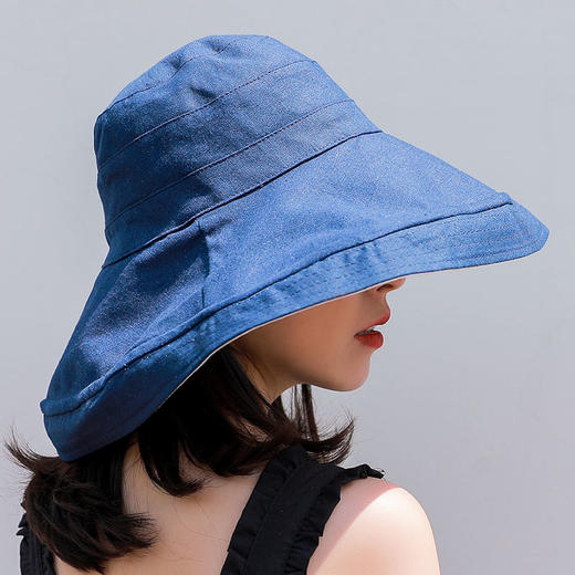 【网红潮牌遮阳帽，15种戴法，谁戴谁洋气】日系帽子双面拼色大沿春秋渔夫帽女遮阳帽防晒帽子韩可折叠 商品图3