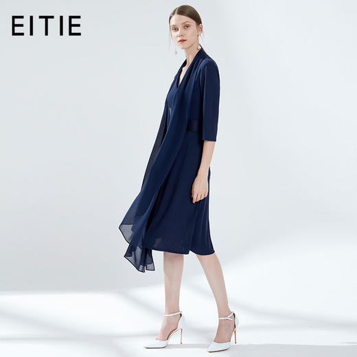 EITIE爱特爱女装夏季新品V领收腰显瘦飘带轻薄雪纺连衣裙长款5907691 商品图1