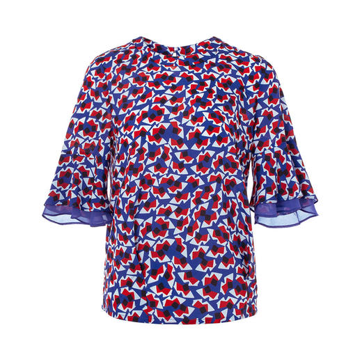 EITIE爱特爱女装夏季荷叶边短袖印花简约圆领衫上衣5913620 商品图3