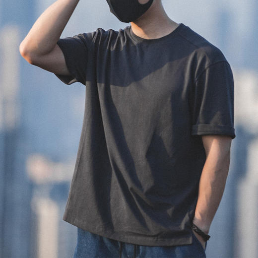 工装优选 日系vintage宽松圆领T恤夏季阿美咔叽男士纯色休闲体恤 商品图0