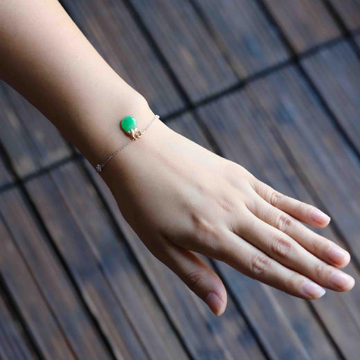 糯冰种阳绿翡翠福瓜手链18k黄金白金镶嵌 商品图3