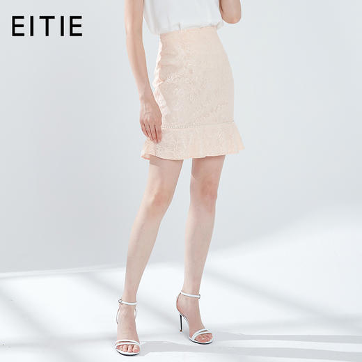 EITIE爱特爱女装夏季新法式赫本小香风包臀蕾丝荷叶边半身裙B1906222 商品图0