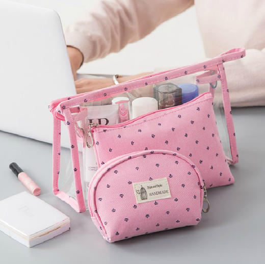 小皇冠透明PVC化妆包三件套旅行便携大容量洗漱手拿化妆包 TZW 商品图0