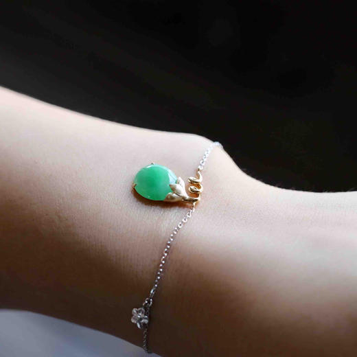 糯冰种阳绿翡翠福瓜手链18k黄金白金镶嵌 商品图1