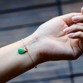 糯冰种阳绿翡翠福瓜手链18k黄金白金镶嵌