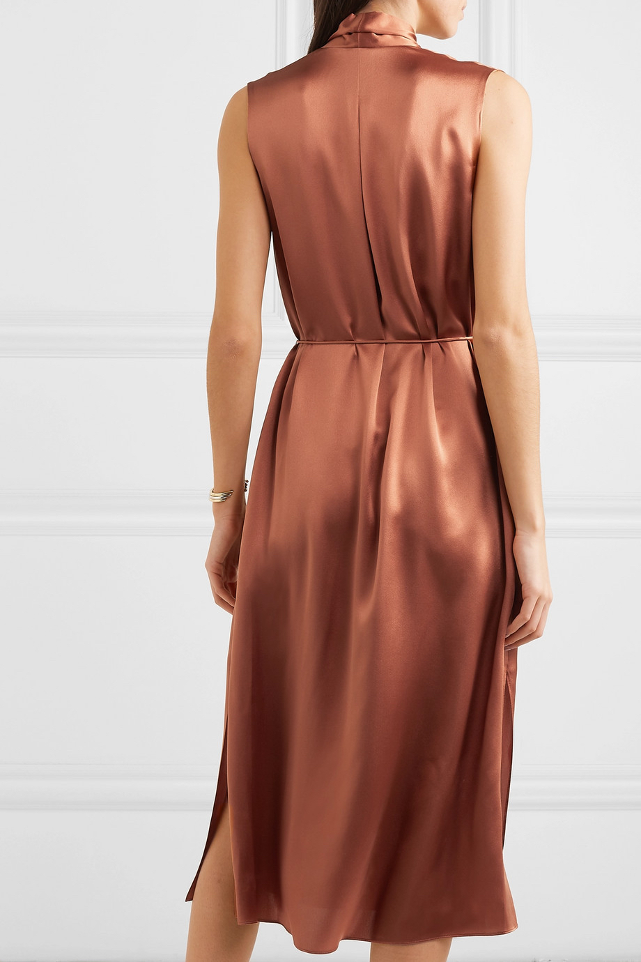 部分现货高级成衣正vince纯正的高级真丝色丁高雅气质收腰款连衣裙