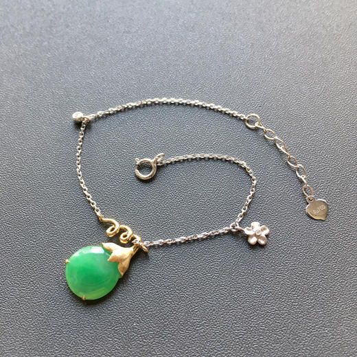 糯冰种阳绿翡翠福瓜手链18k黄金白金镶嵌 商品图6