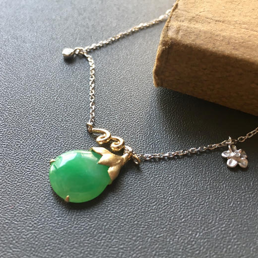 糯冰种阳绿翡翠福瓜手链18k黄金白金镶嵌 商品图5