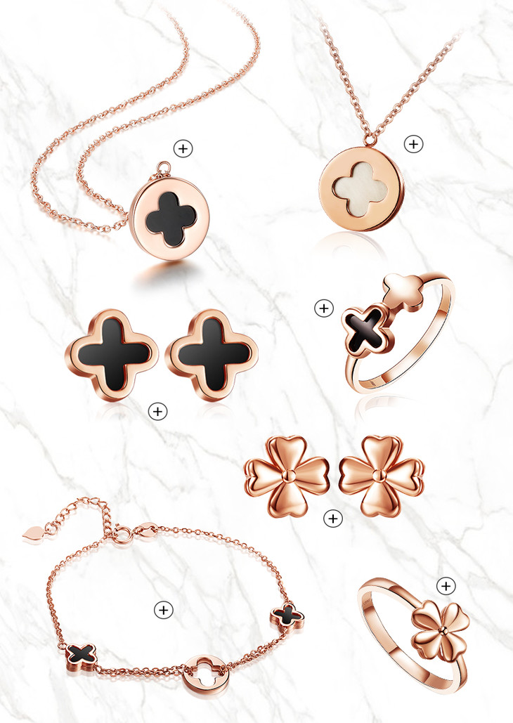 潮宏基珠宝小确幸影约四叶草18k金耳钉玫瑰金彩金耳环耳饰xeek3