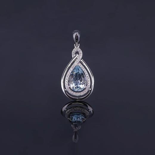 需定制)angiebella巴西天然水滴形海蓝宝石18k白金配钻石镶嵌气质吊坠