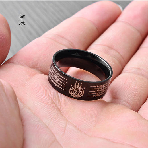 泰国五条经文戒指钻石符转运指环潮男个性钛钢食指戒子刻字