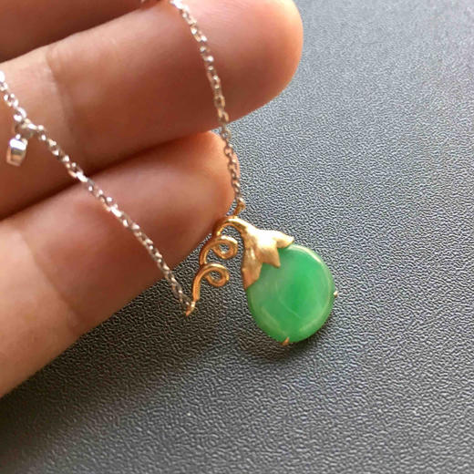 糯冰种阳绿翡翠福瓜手链18k黄金白金镶嵌 商品图10