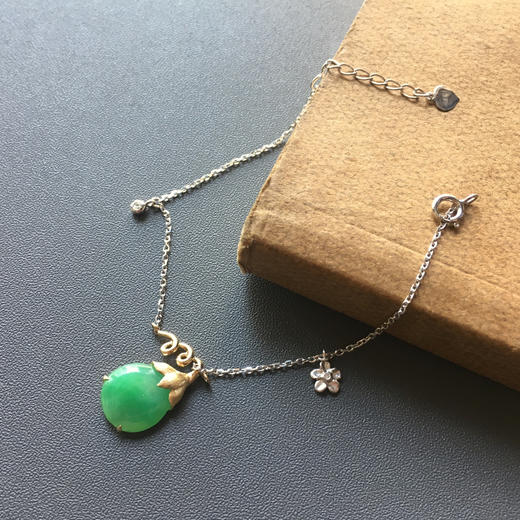 糯冰种阳绿翡翠福瓜手链18k黄金白金镶嵌 商品图4