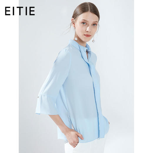 EITIE爱特爱女装夏季新品V领七分荷叶袖简约纯色雪纺衫上衣薄5713435 商品图1
