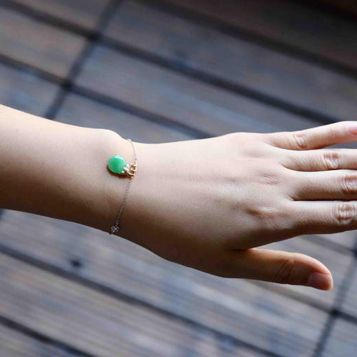 糯冰种阳绿翡翠福瓜手链18k黄金白金镶嵌 商品图2