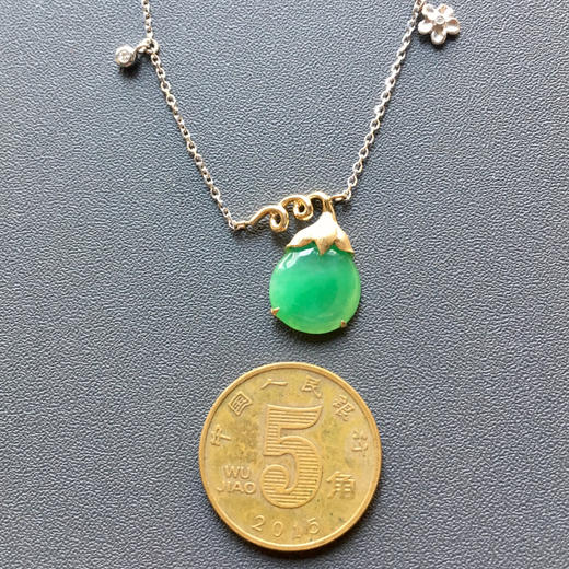 糯冰种阳绿翡翠福瓜手链18k黄金白金镶嵌 商品图7